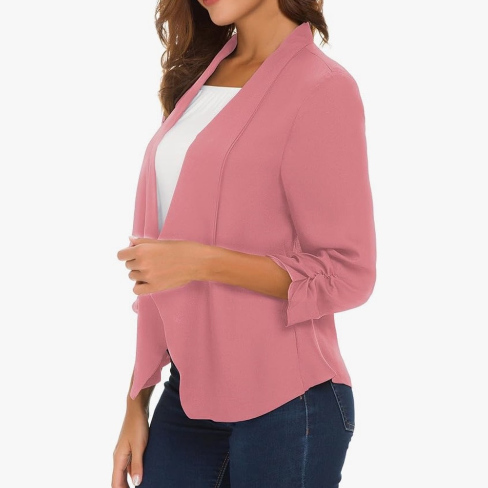 NWOT Elegant Women's XL Open-front Flowy Cardigan in Dusty Rose - Picture 9 of 13
